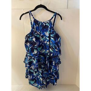 Fit4ur hips size 14 Blue and Black swim 1 piece outfit slimming tiered adjustabl